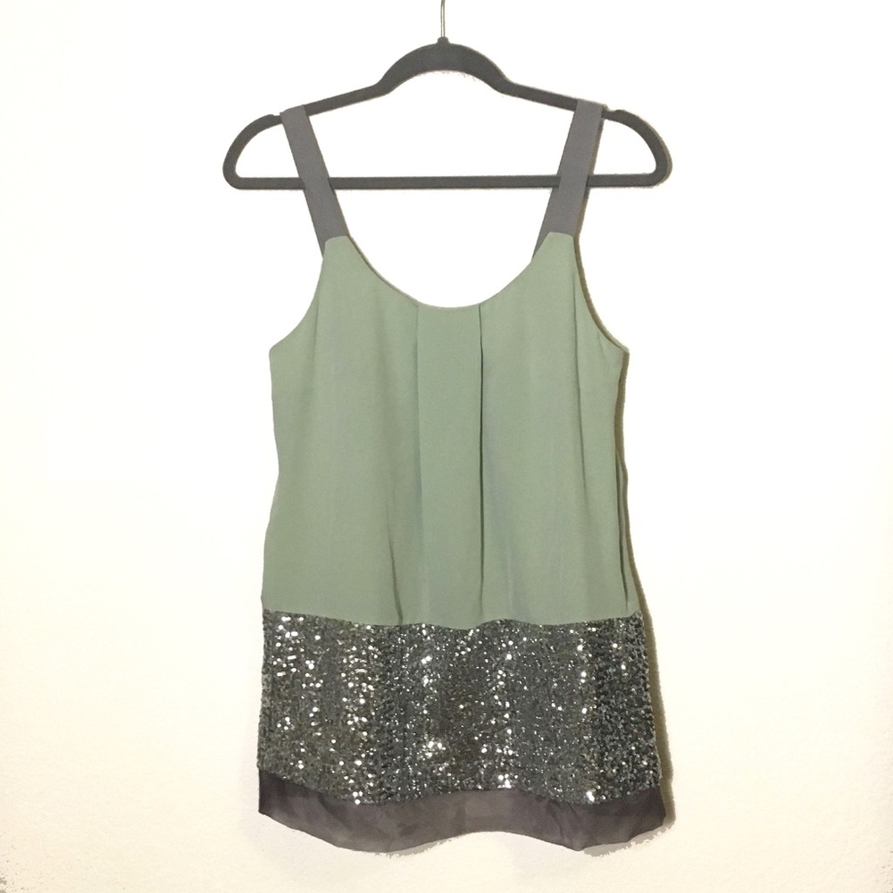 🍈Sage Green & Silver Sequin Top